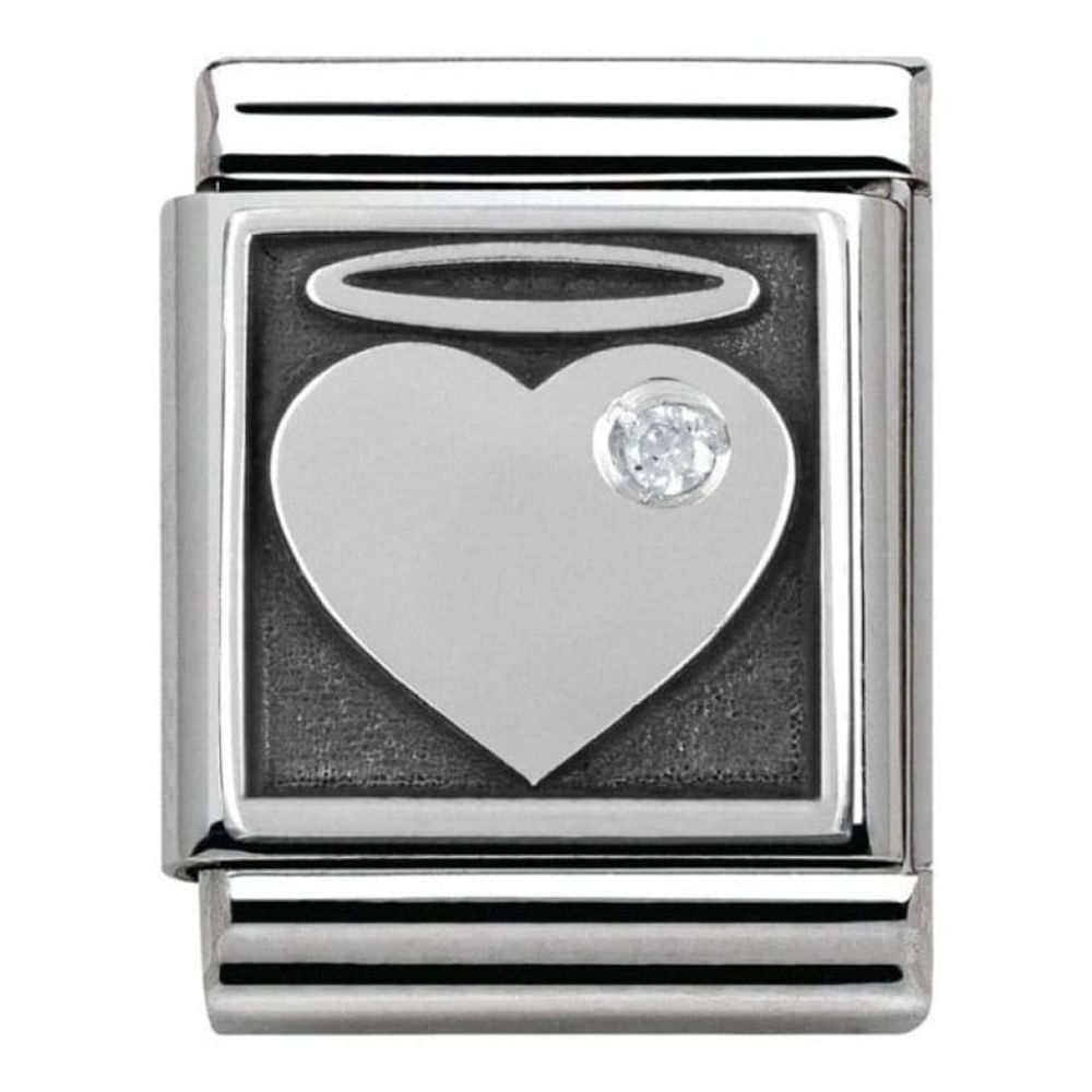 Big Oxidised Angel Heart with CZ Stone