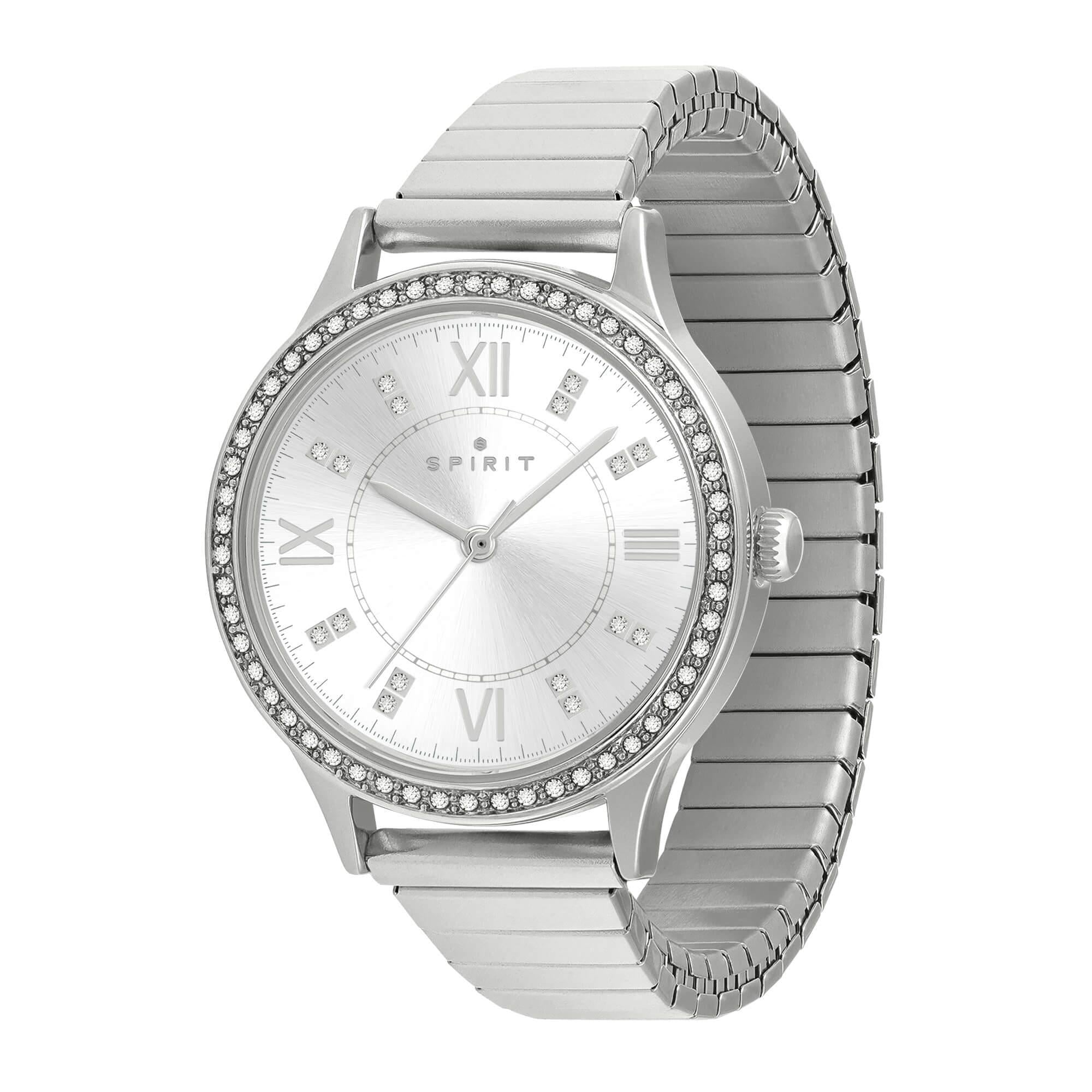 Ladies Polished Silver & Stone Set Bezel Bracelet Watch