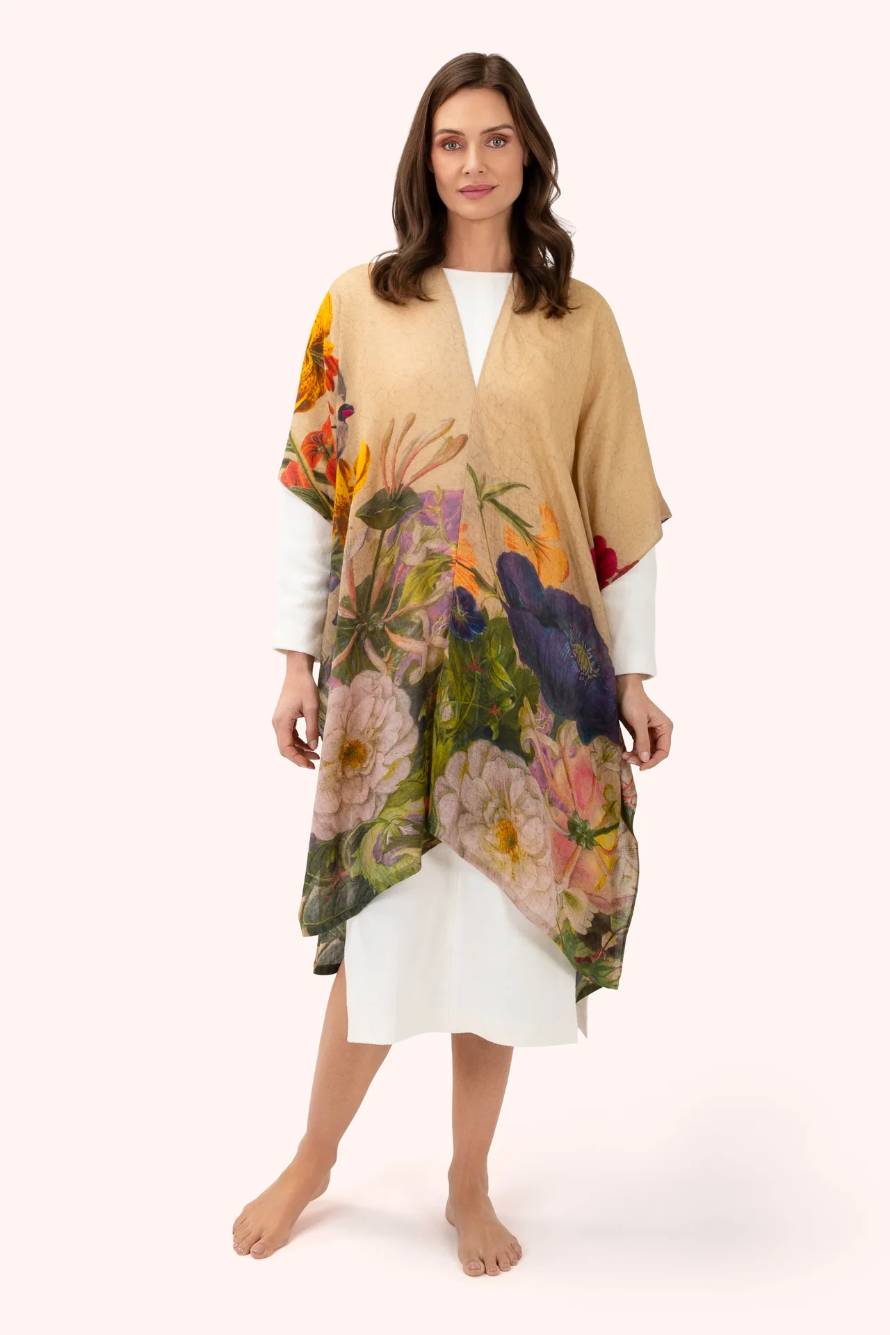 Wool Wraparound - Autumn Posy - Cream