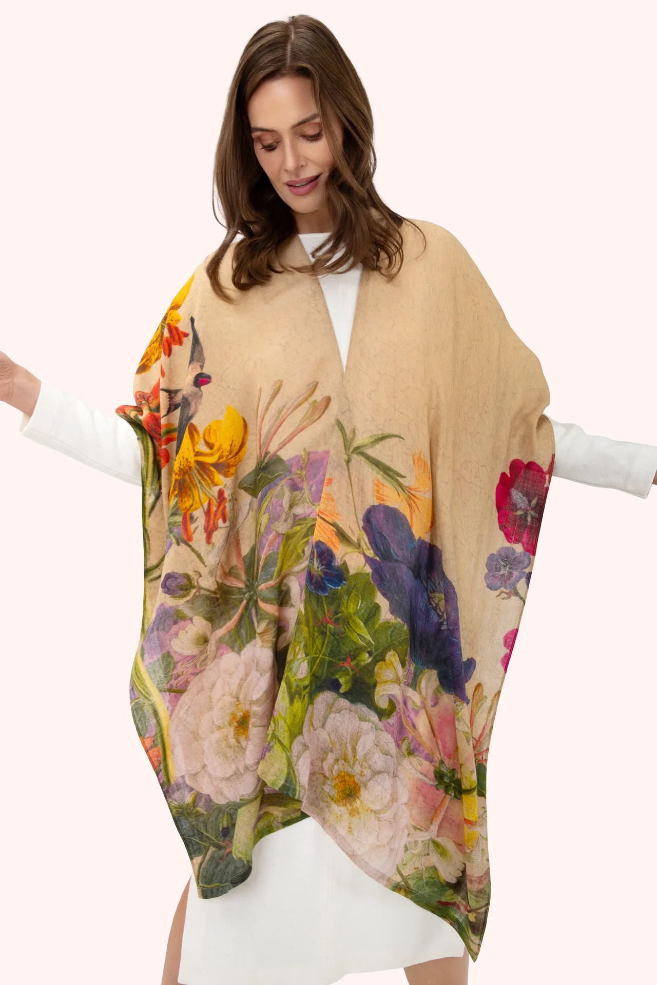 Wool Wraparound - Autumn Posy - Cream