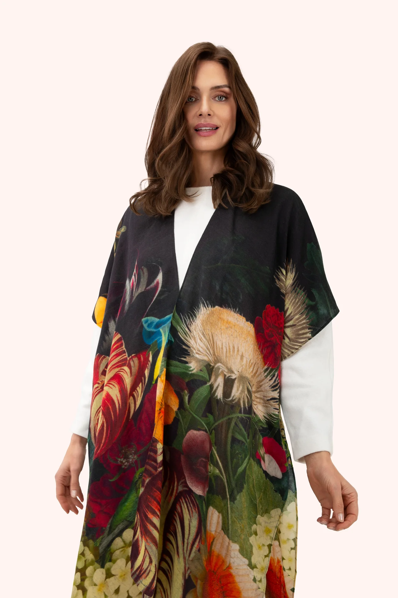 Wool Wraparound - Opulant florals - Chocolate