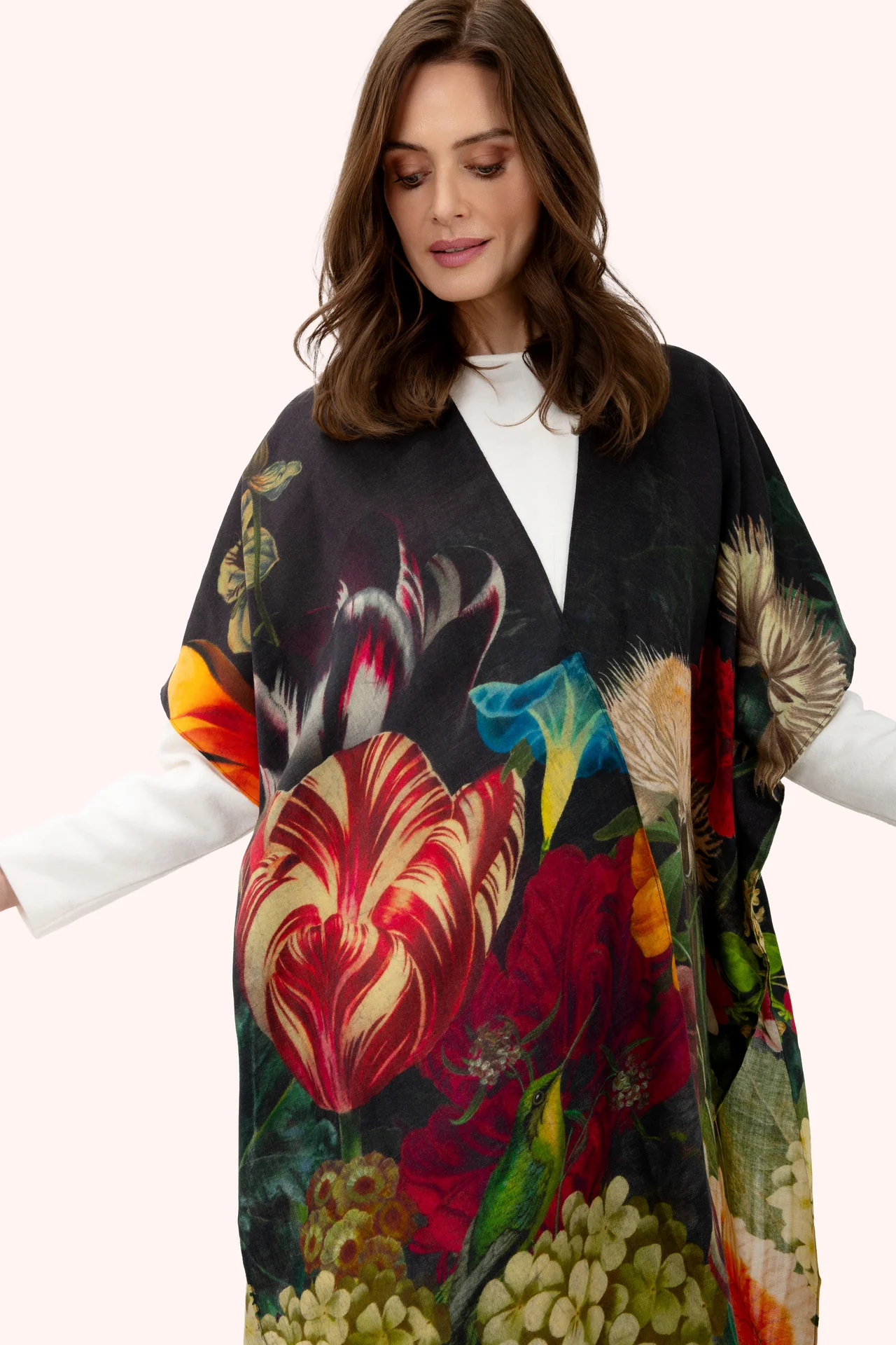 Wool Wraparound - Opulant florals - Chocolate