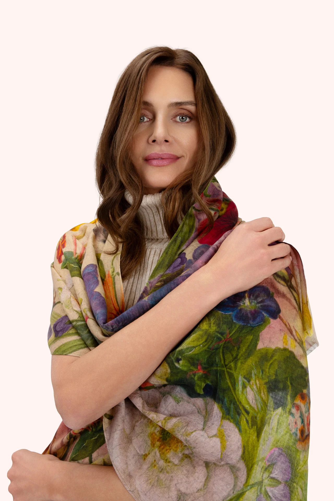 Wool Wrap Scarf - Autumn Posy - Cream