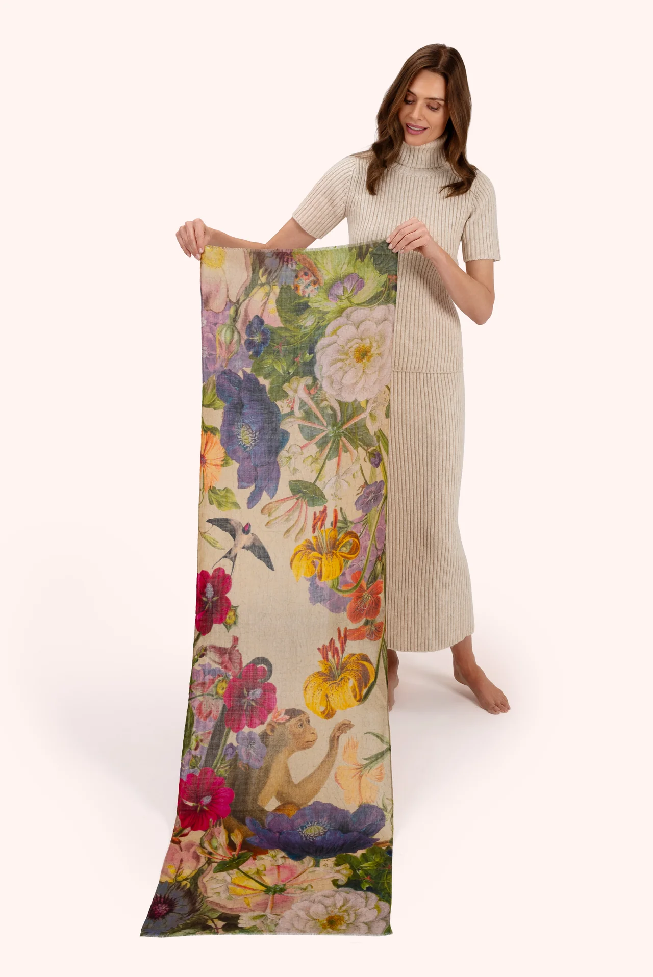 Wool Wrap Scarf - Autumn Posy - Cream