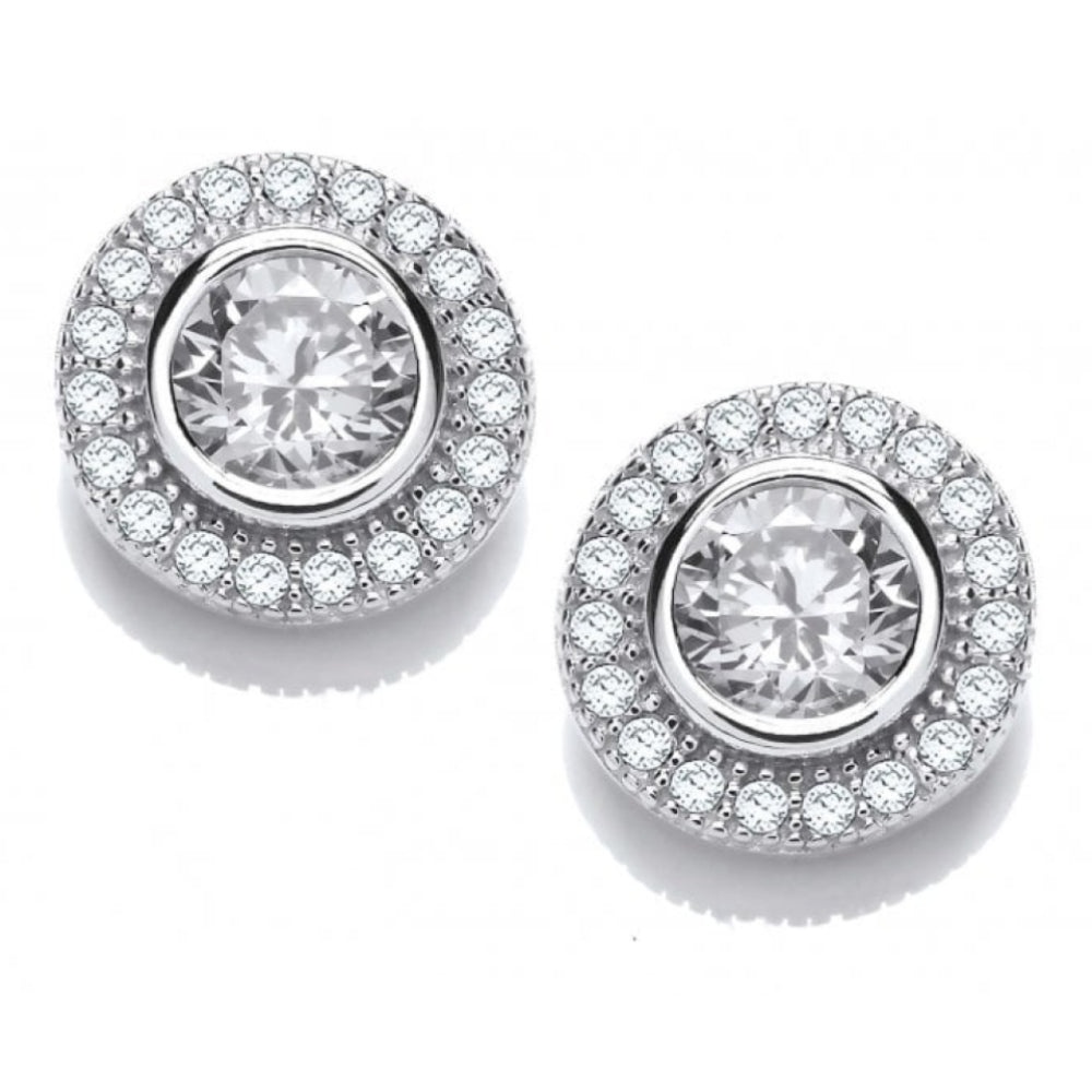 Silver CZ Flat Disc Solitaire Earrings