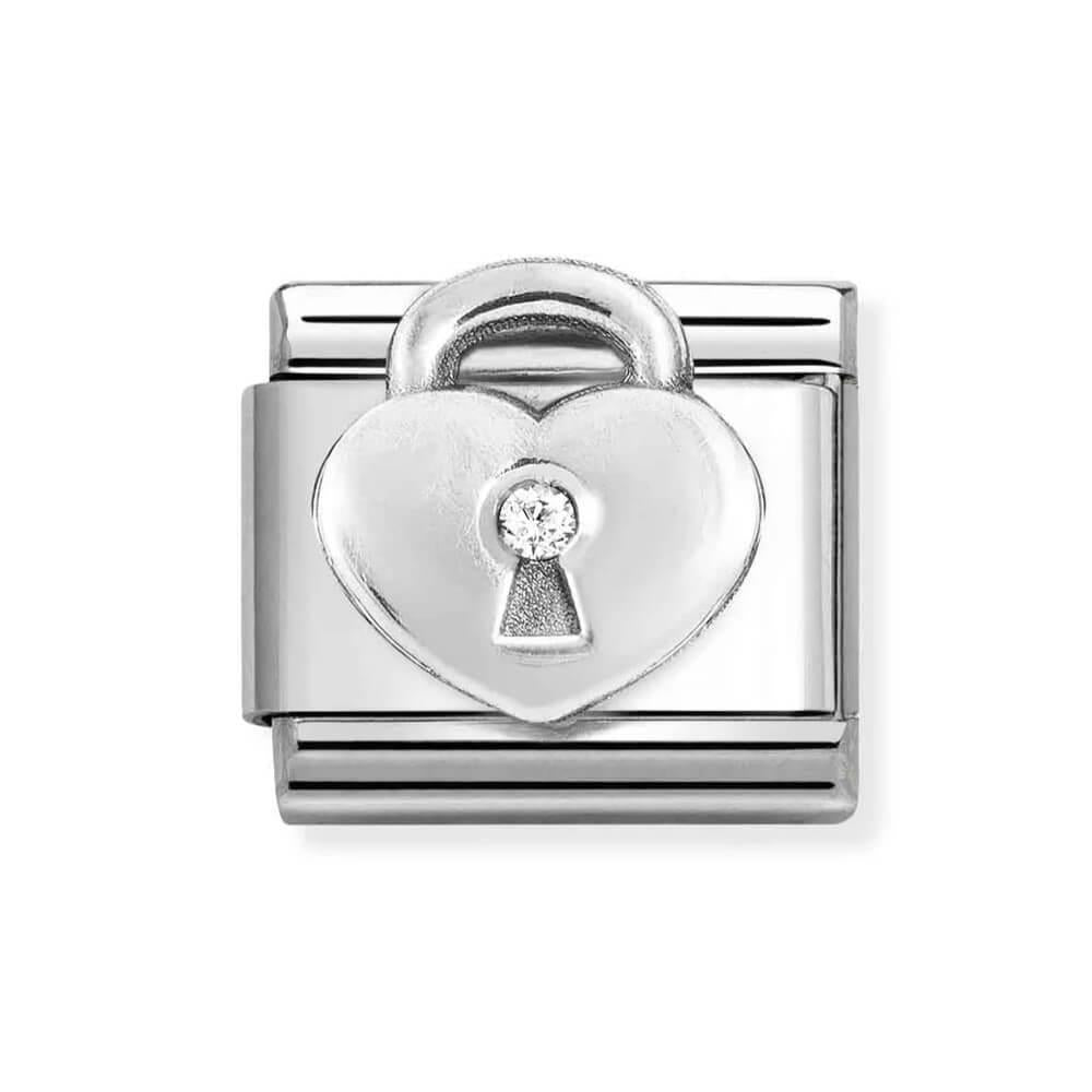 Composable Classic Link With Heart Padlock In 925 Silver & CZ