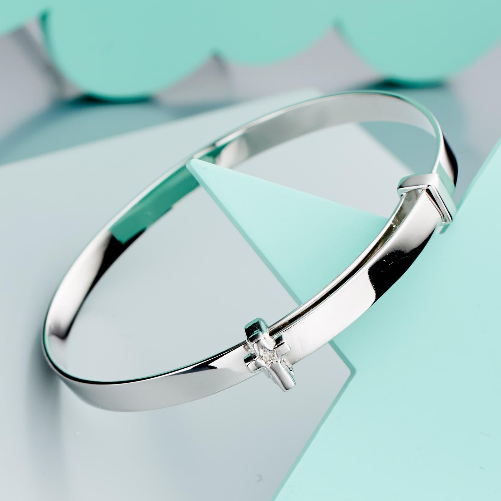 Honor -Diamond Cross Christening Baby Bangle