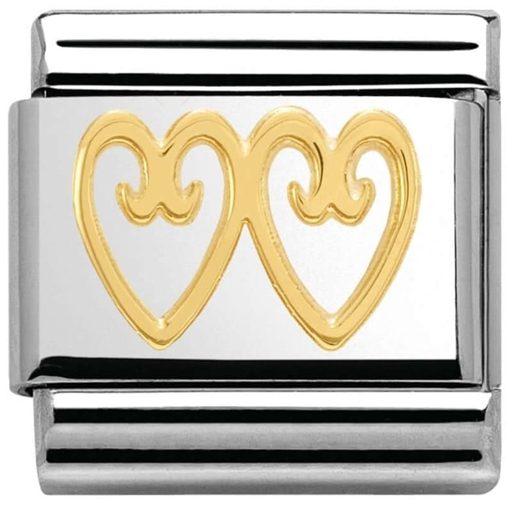 Classic Gold Decorated Double Hearts Link
