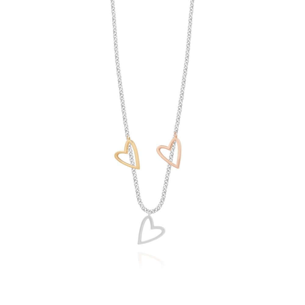 Florence | Heart Necklace | Silver Rose Gold And Gold | Necklace | 46cm + 5cm Extender