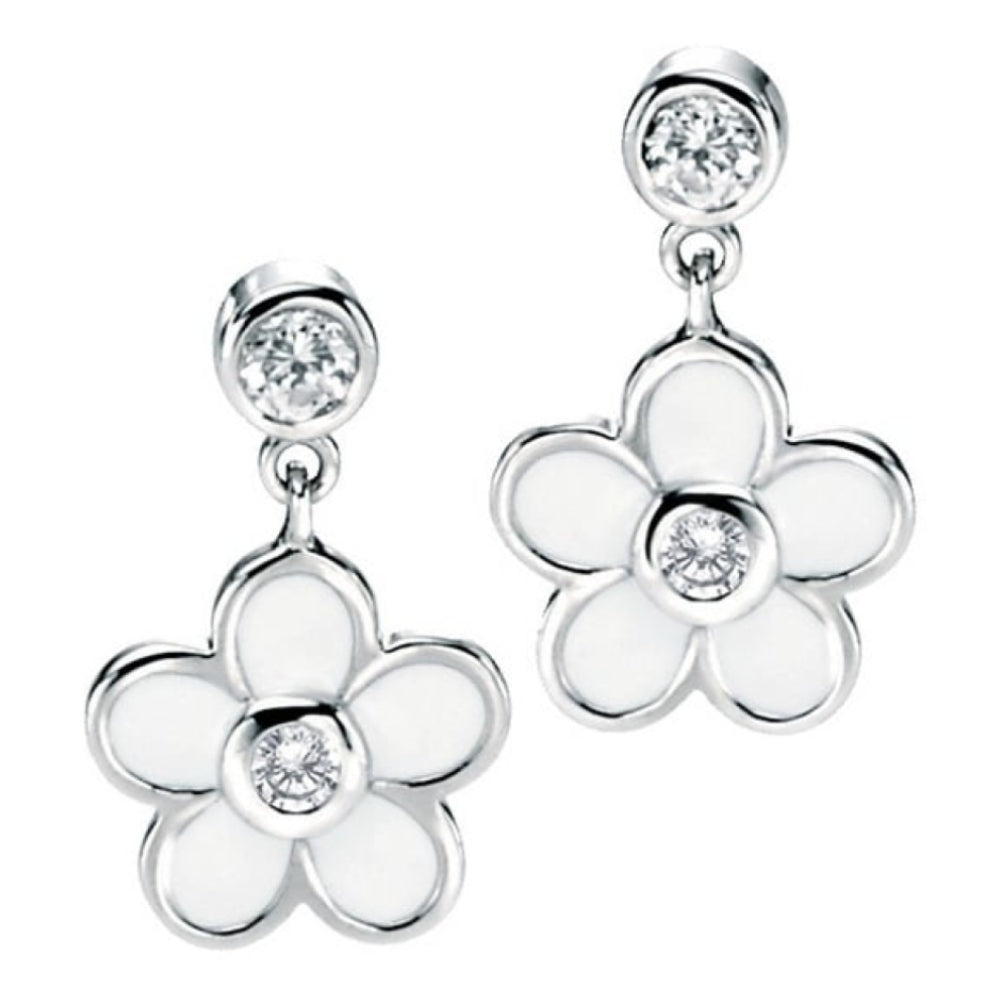 Ladies Sterling Silver Flower Drop Earrings