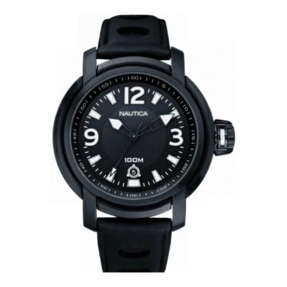Gents Black Leather NMX Strap Watch