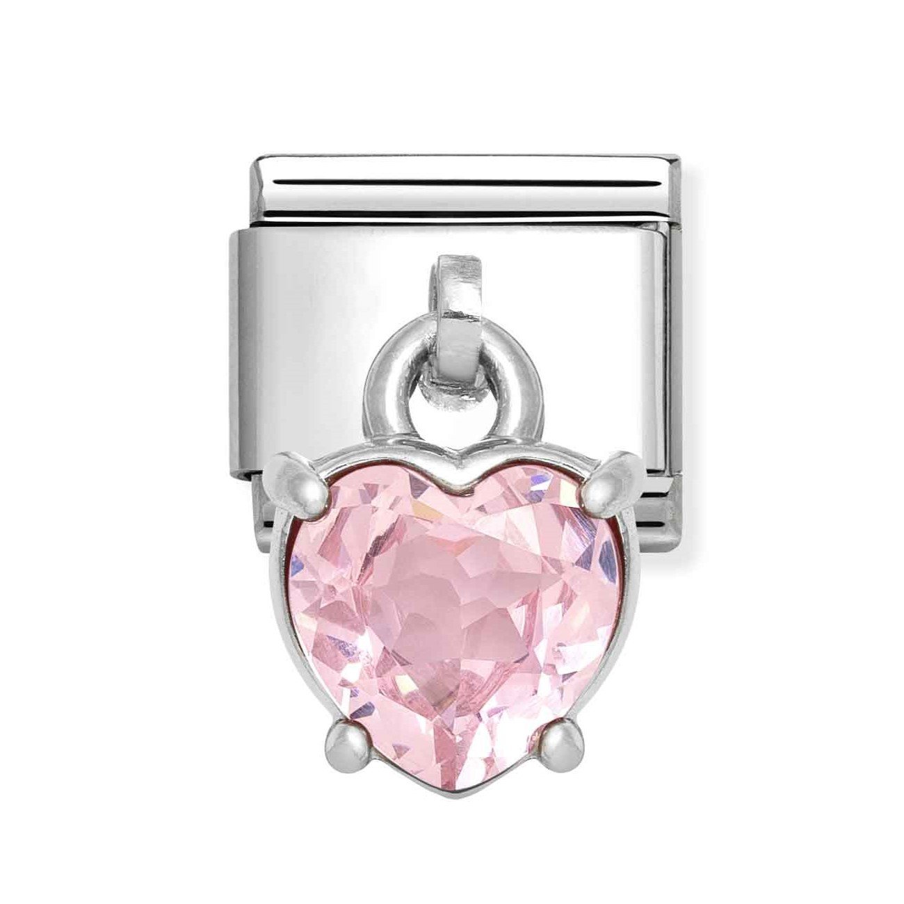Composable Classic Link With Heart Cut Pink CZ Charm In 925 Silver
