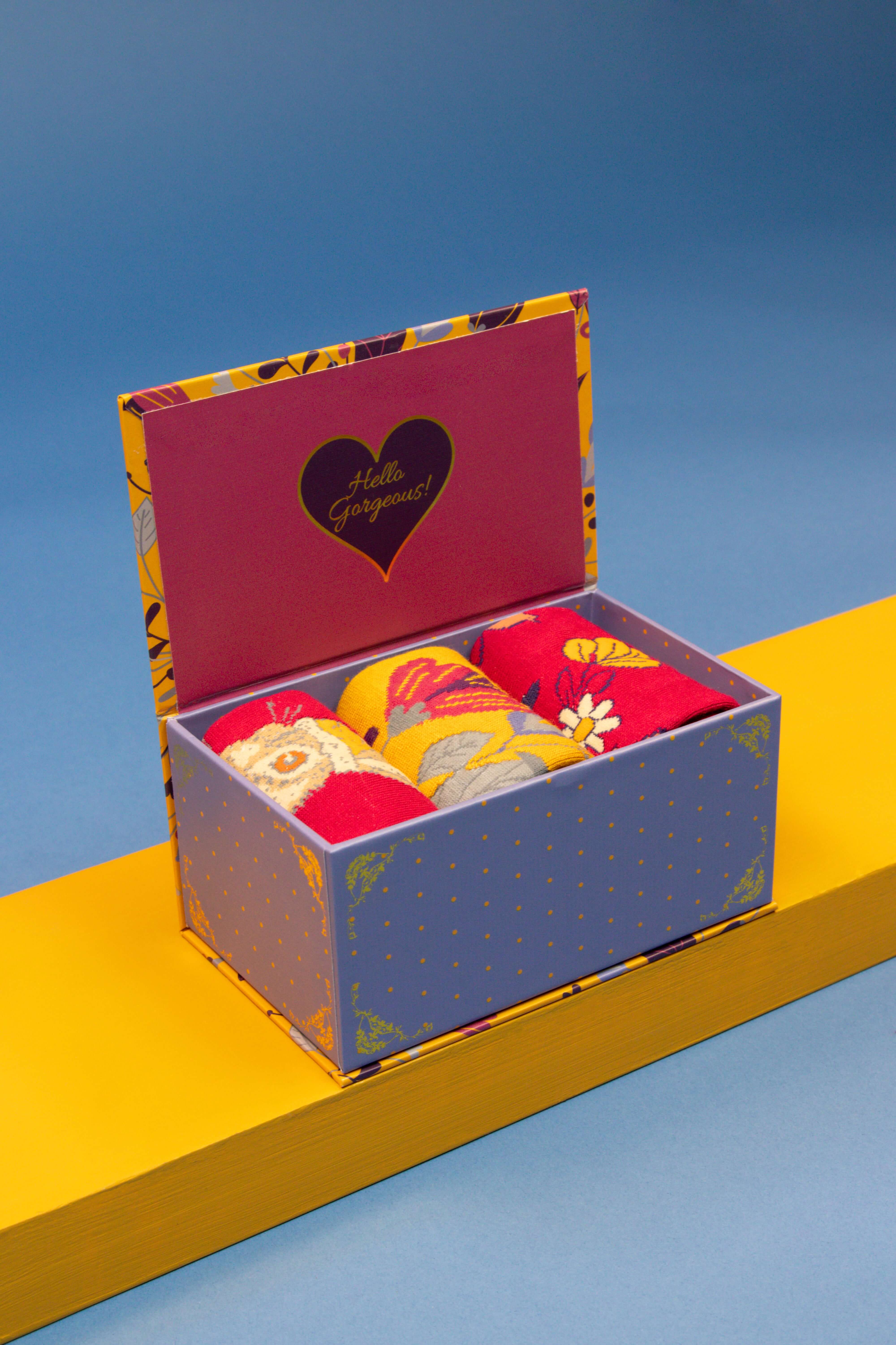 Ladies Delicate Floral Mustard Sock Box