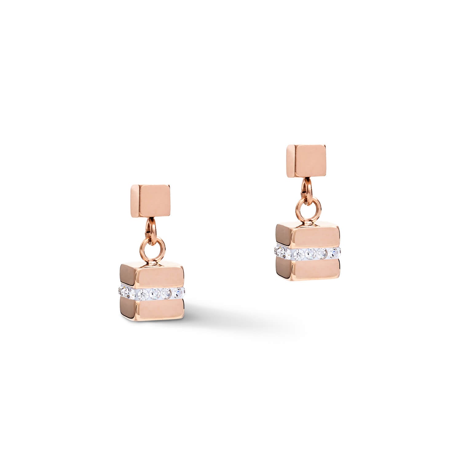 Small Rose Gold Geo Cube With Crystals Pave Earrings With Stickpin