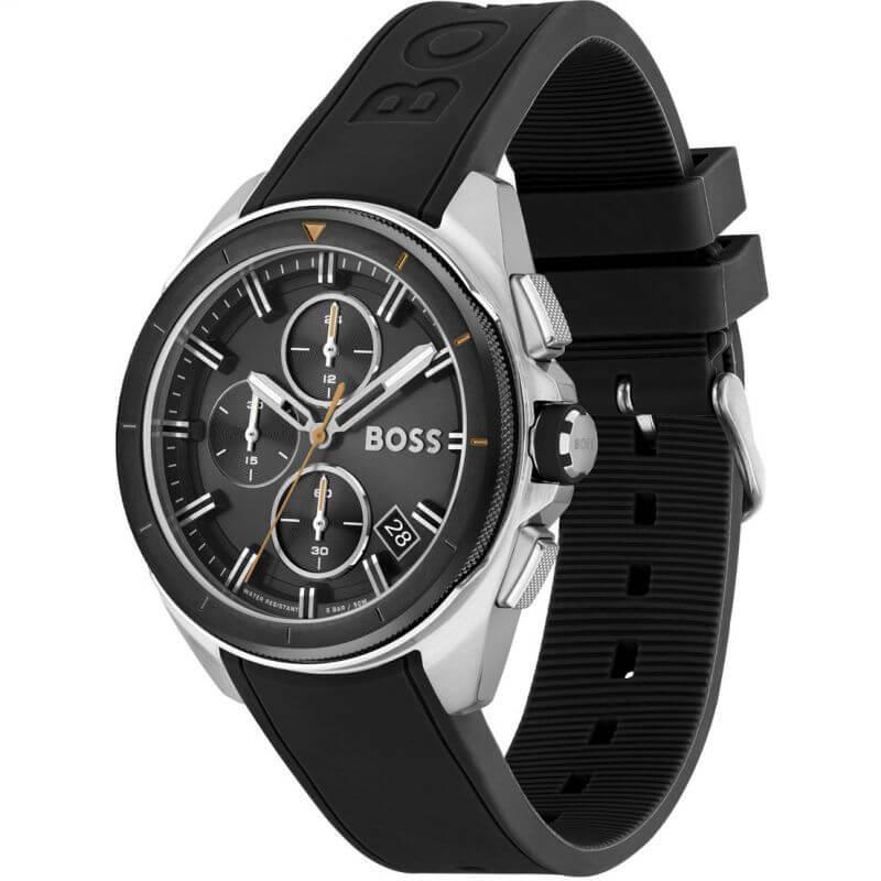 Volane Black Chronograph Dial Black Silicone Strap Gents Watch