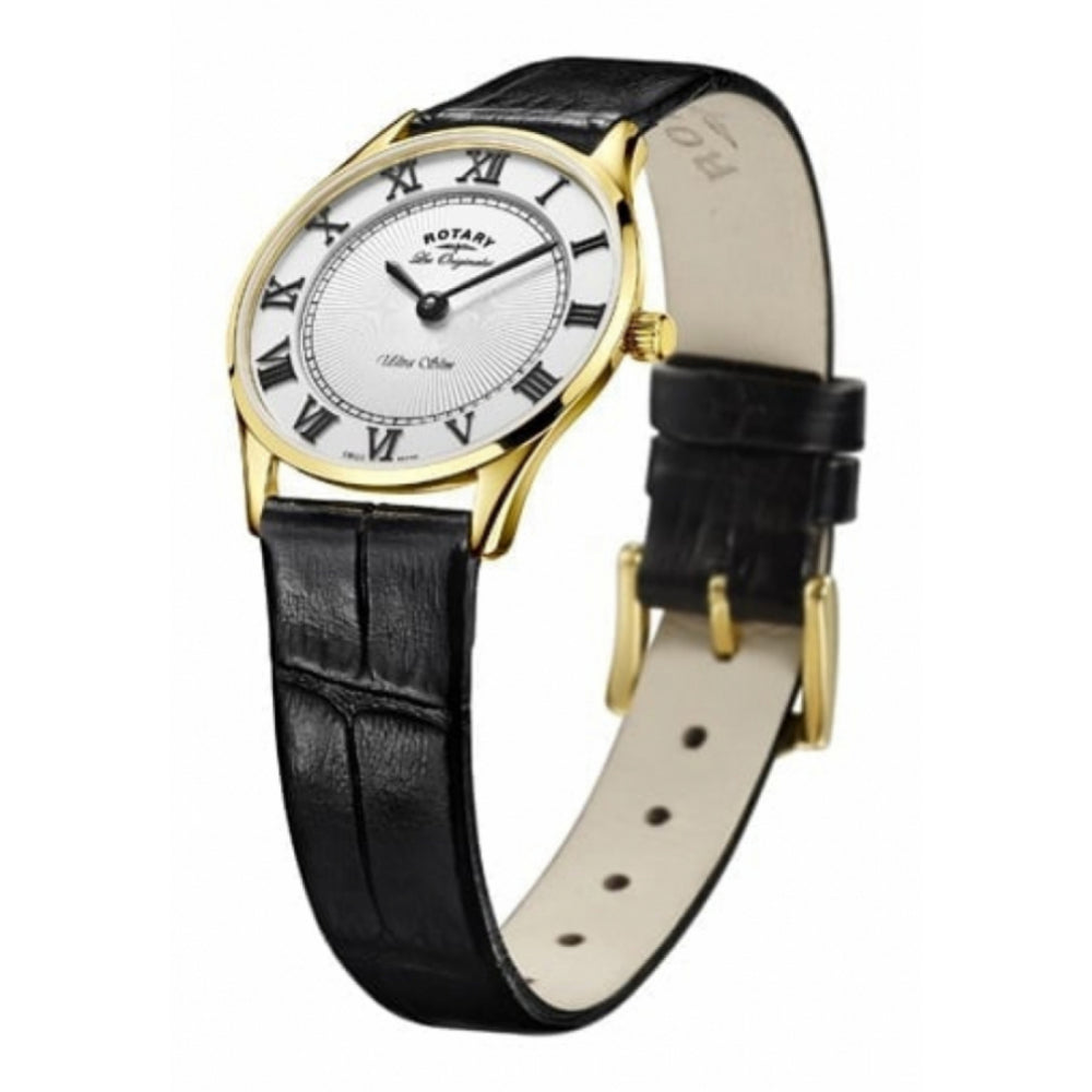 Ultra Slim Gold Plated Leather Strap Ladies Wristwatch