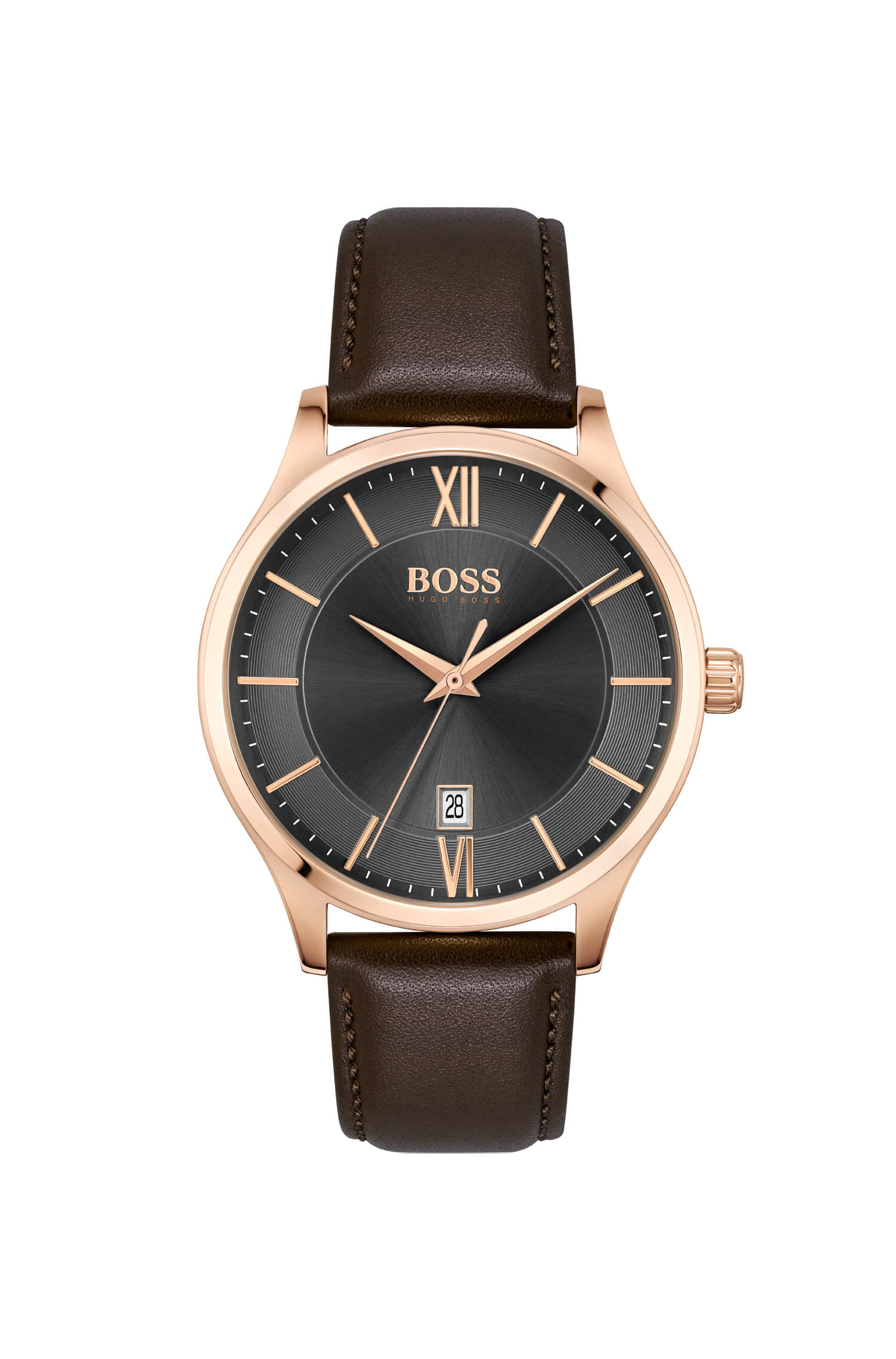Elite Gold Grey Dial With Brown Leather Strap Gents Watch
