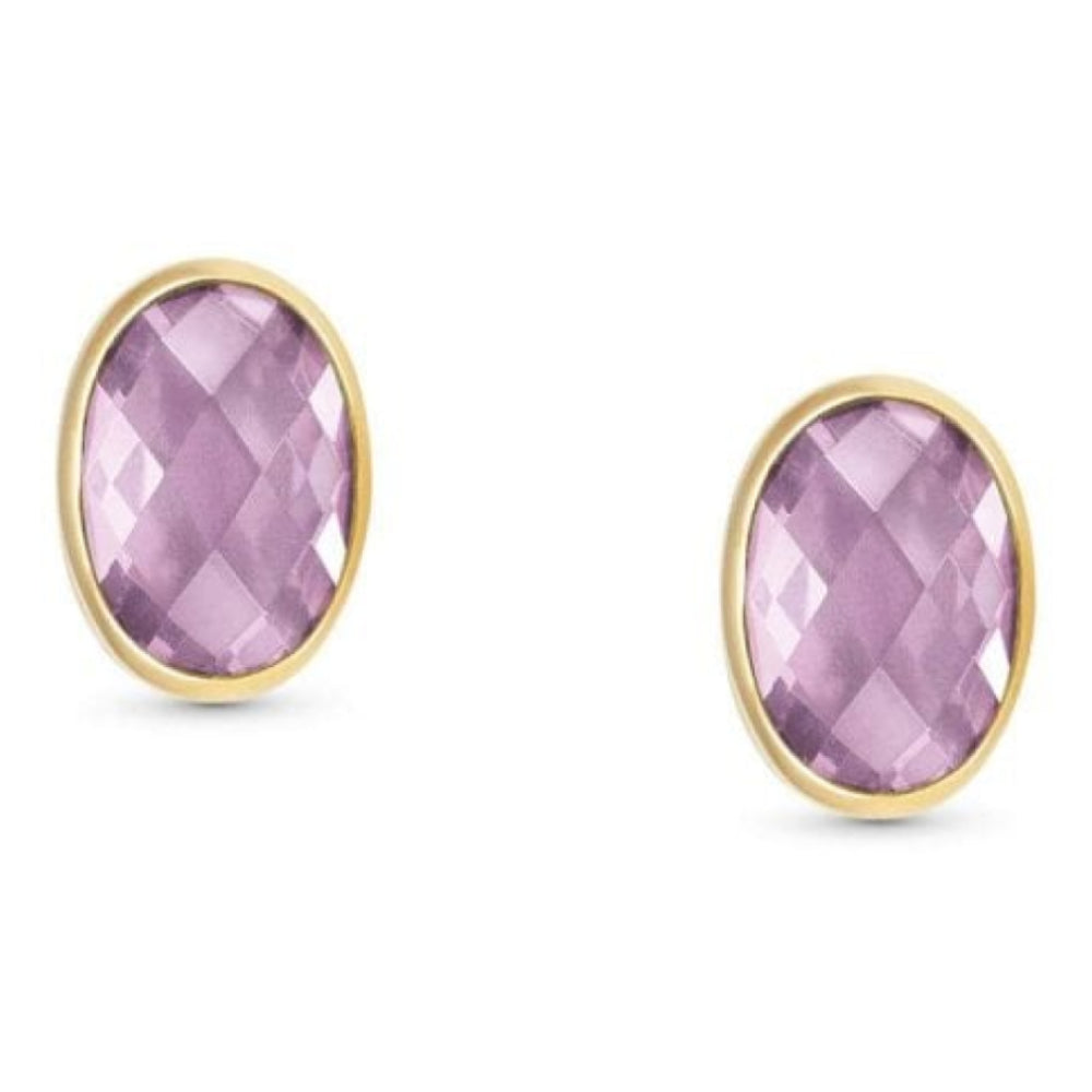 18k Gold Plated With Pink CZ Oval Earrings