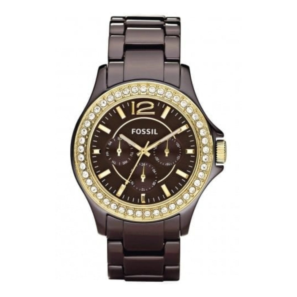 Ladies Brown Ceramic Crystalised Bracelet Watch