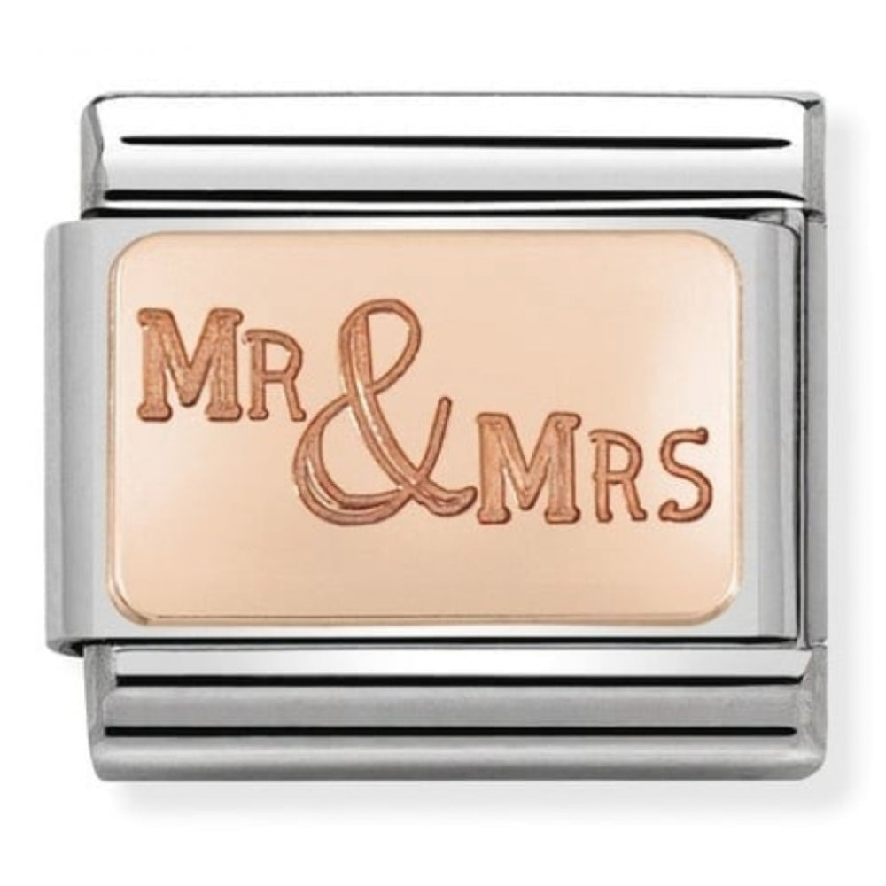 Composable Classic Mr And Mrs Engraved Rose Gold Plate In Stainless Steel Charm