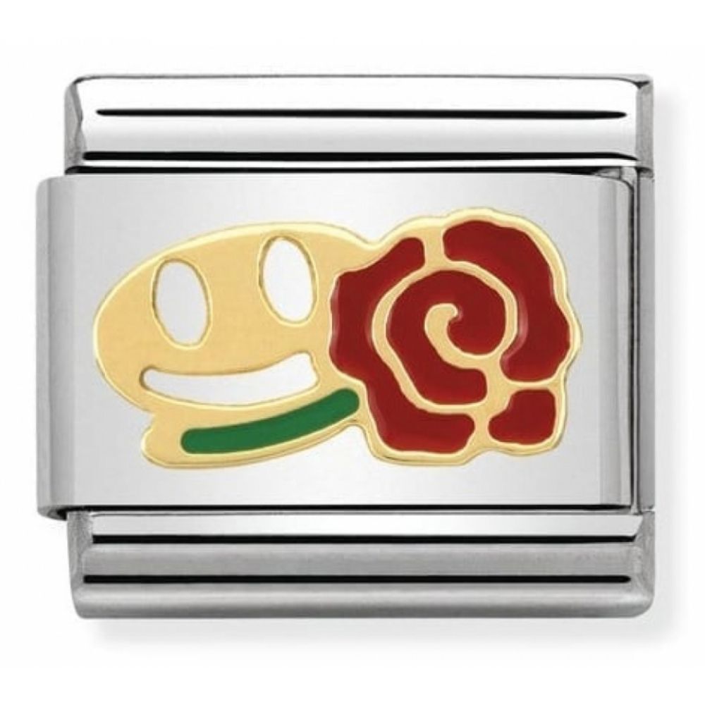 Classic Smile With Rose In Stainless Steel With Enamel & 18k Gold Charm