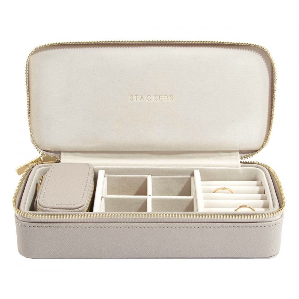 Taupe Large Travel Zipped Jewellery Box