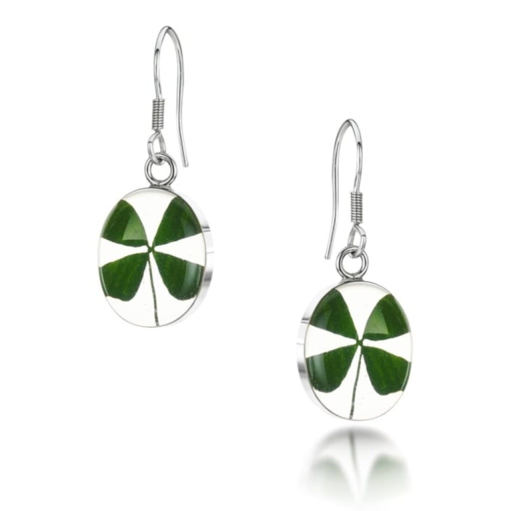 Silver Earring - Four Leaf Clover - Oval