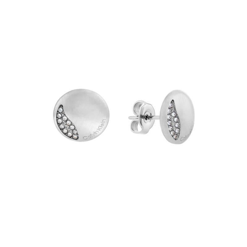 Stainless Steel Crystal Set Round Stud Earrings