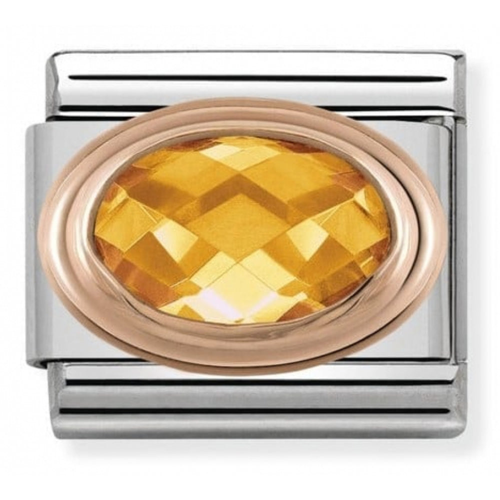 Classic Yellow Faceted CZ In Stainless Steel With 9K Rose Gold Charm