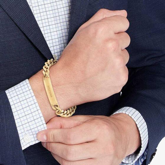 Clash Gold Plated Logo Curb Chain Mens Bracelet