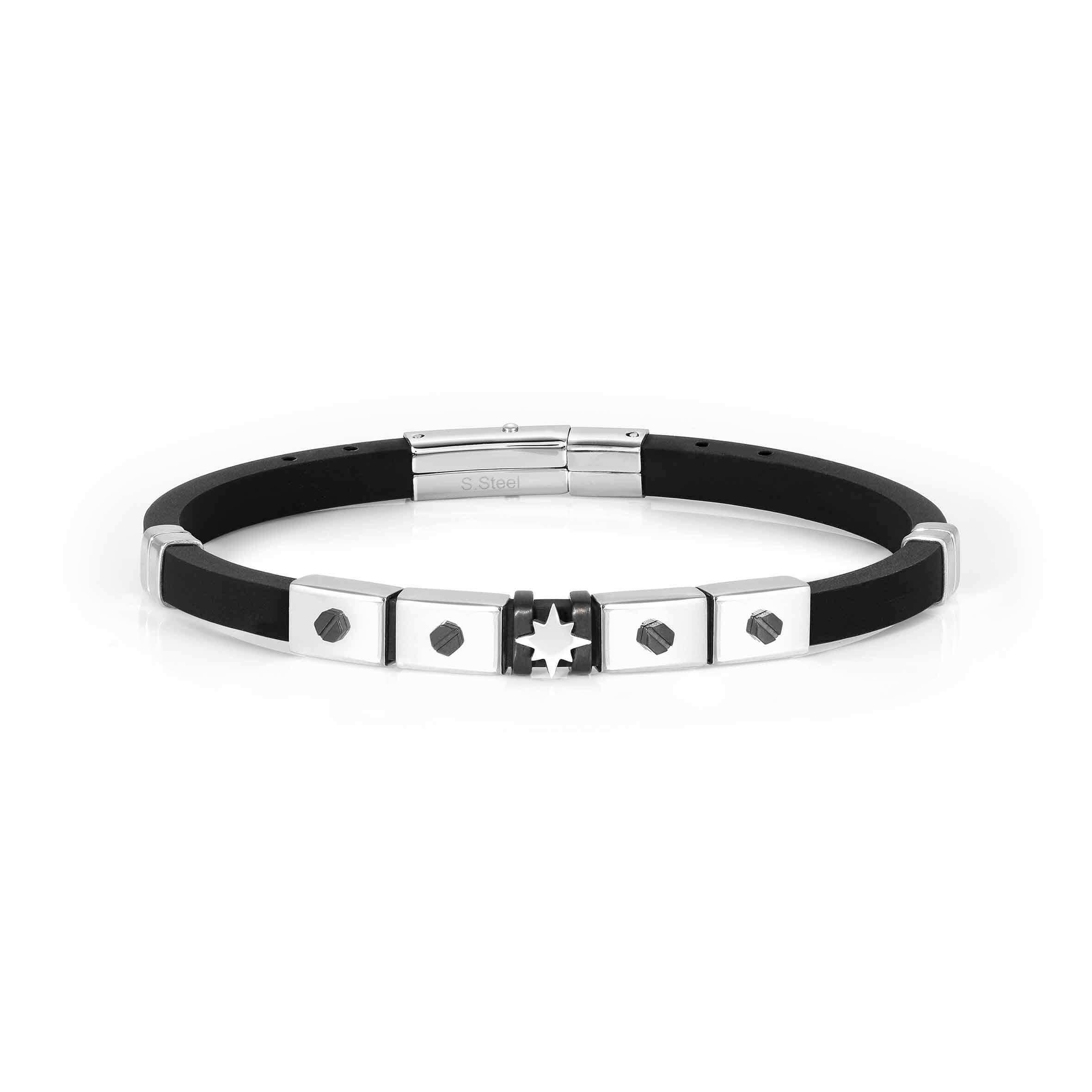 City Bracelet In Silicone With Steel Hex Screws & Wind Rose