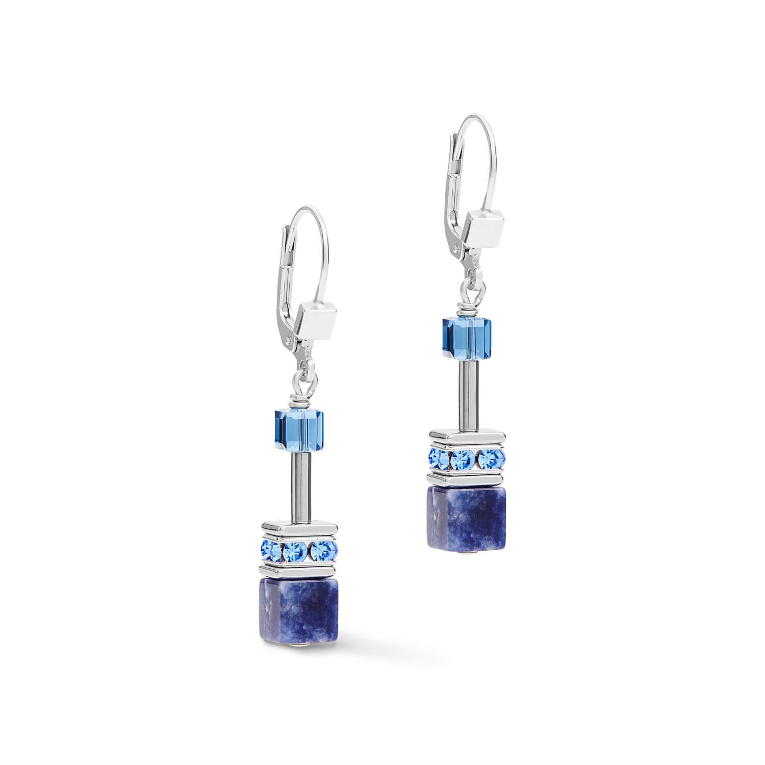 GeoCUBE Sodalite & Haematite Blue Earrings