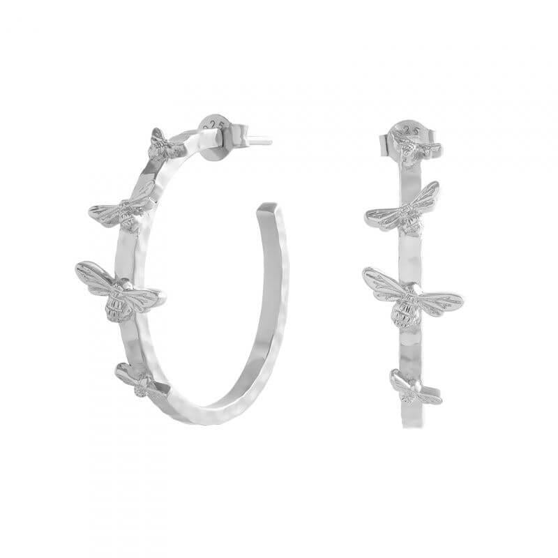 Sterling Silver Lucky Bee Open Hoop Earrings
