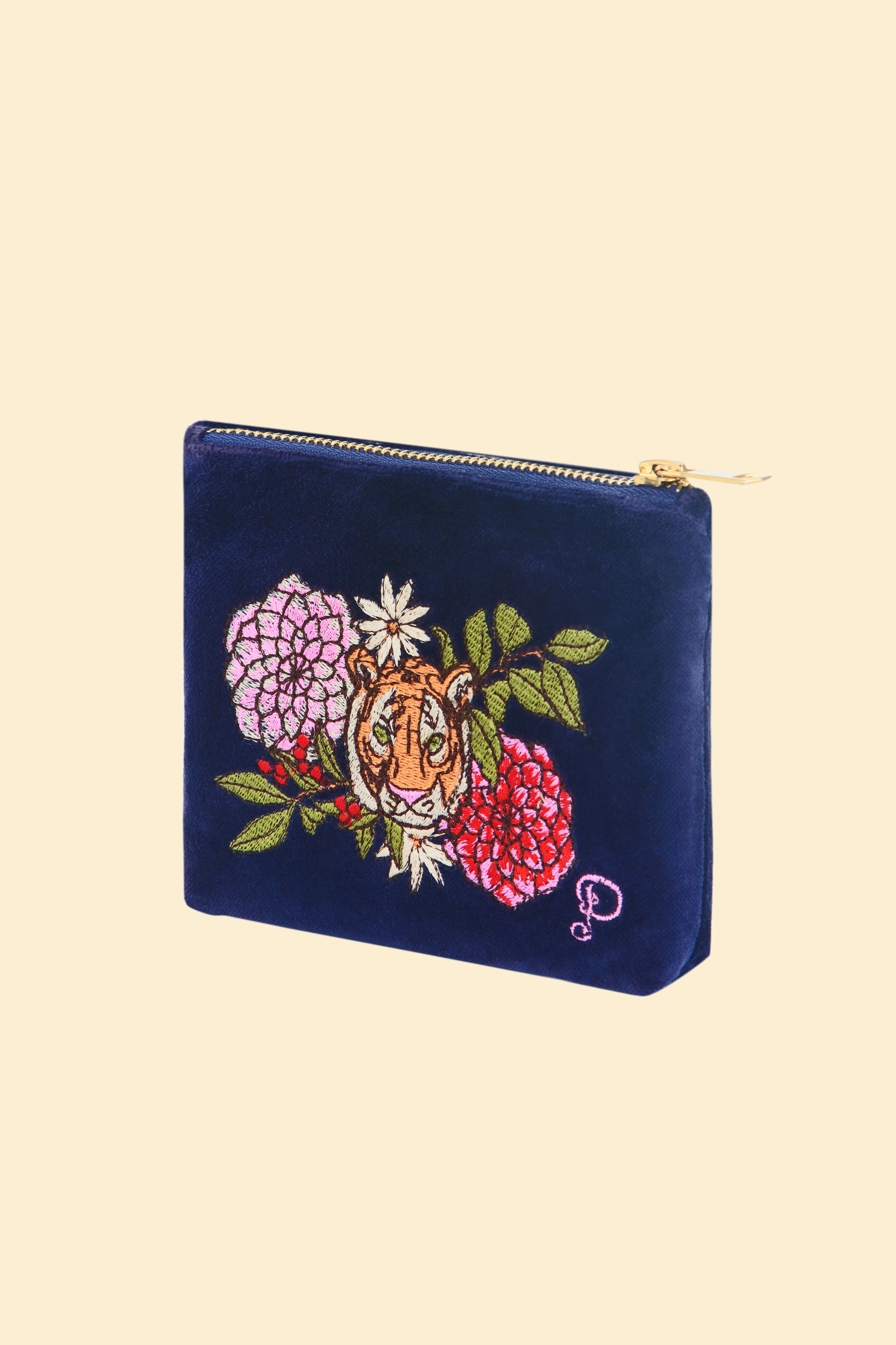 Floral Tiger Face Mini Pouch