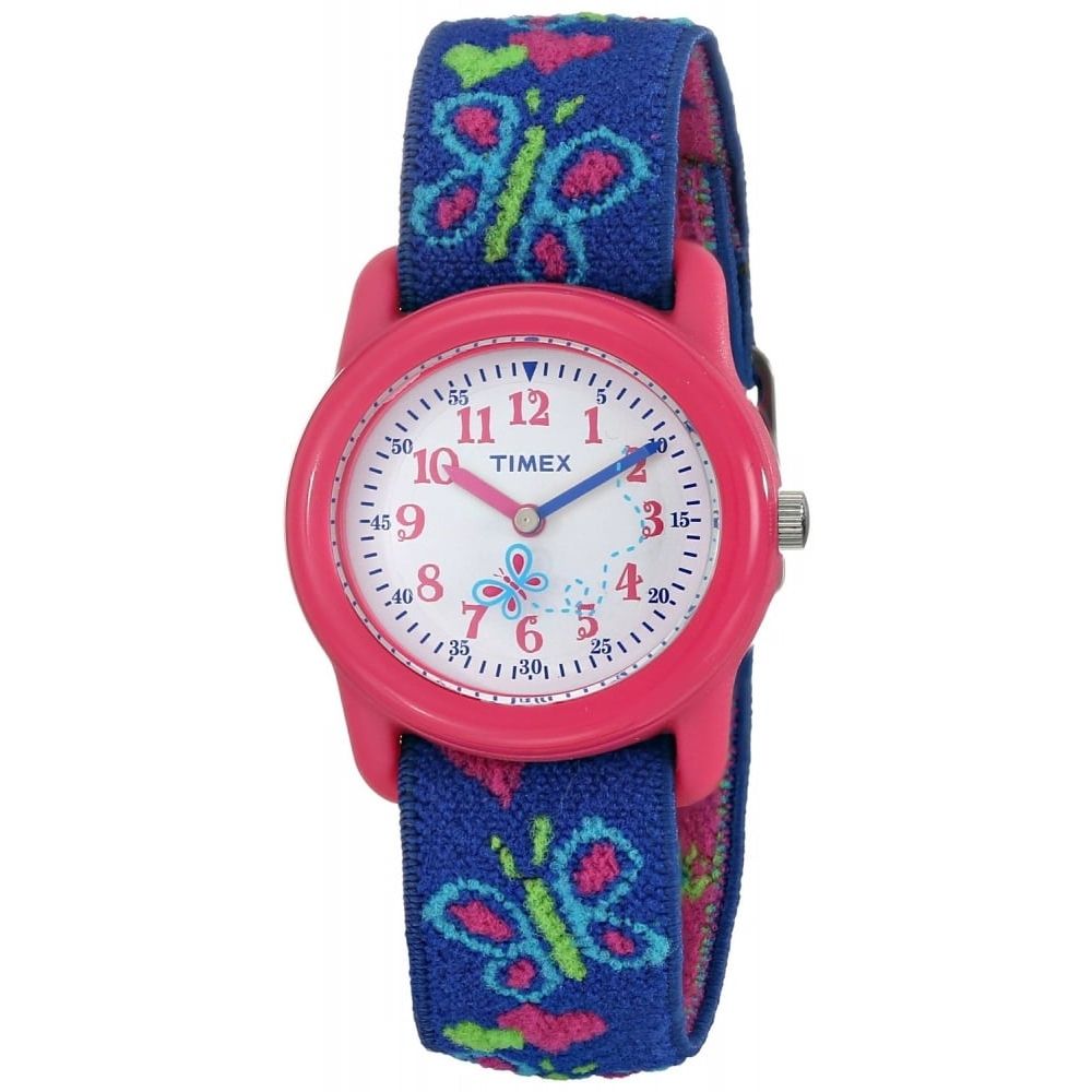 Childrens Blue & Pink Butterfly Fabric Elasticated Watch