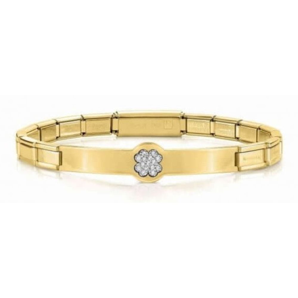 Trendsetter Gold PVD Finish Bracelet White CZ Four Leaf Clover Symbol