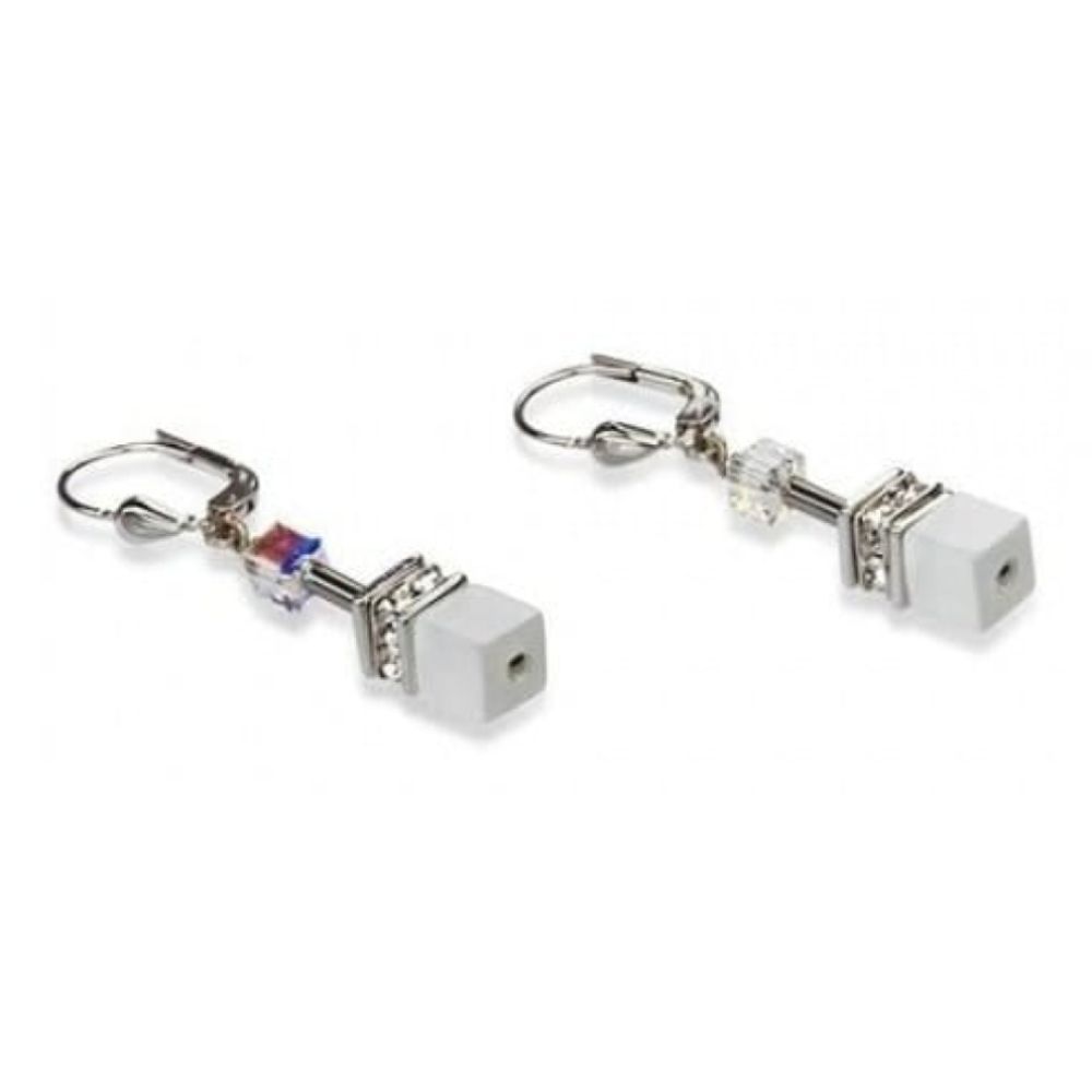 Ladies White Synthetic Tiger's Eye Earrings
