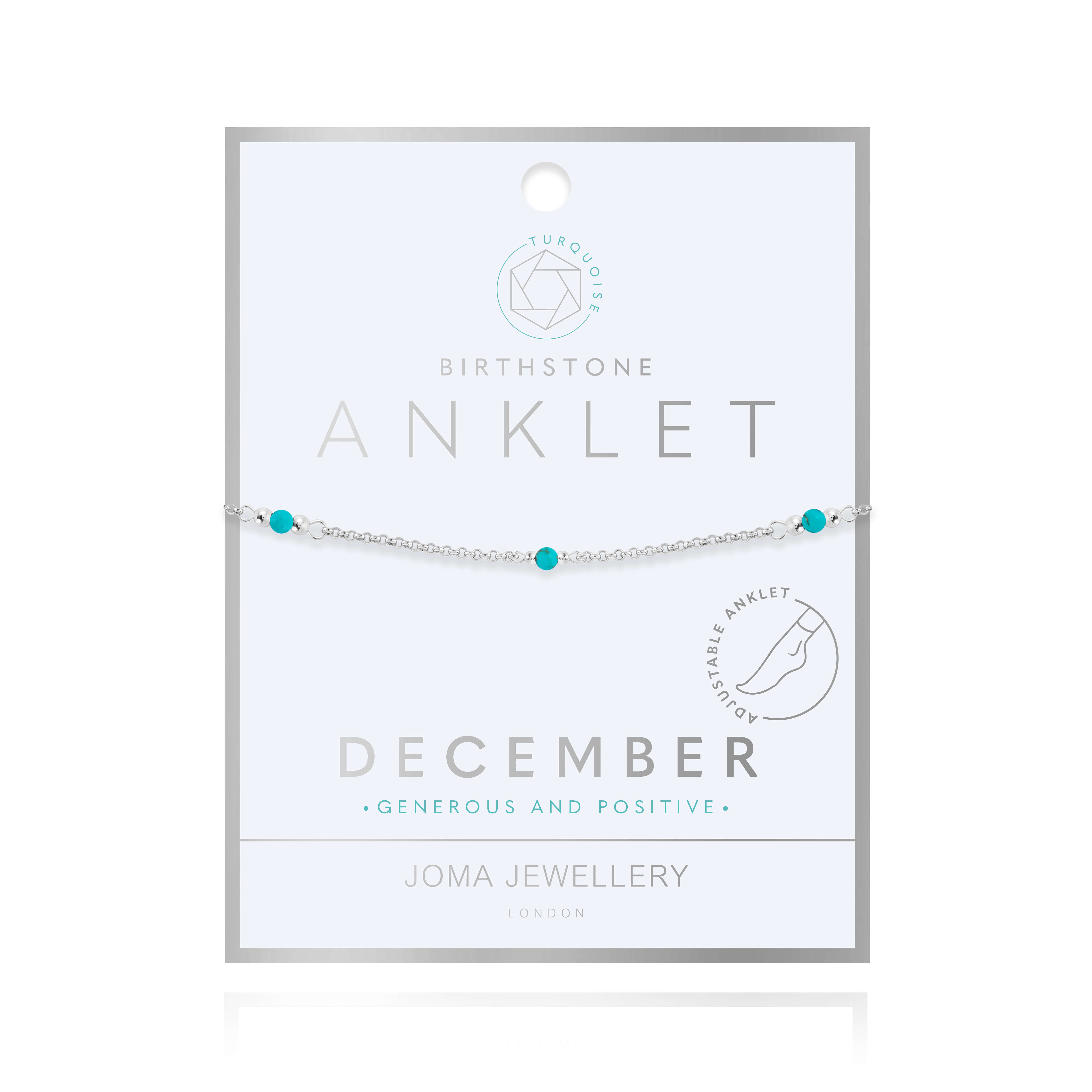 Anklet | Birthstone December Turquoise | Silver | 26cm Adjustable