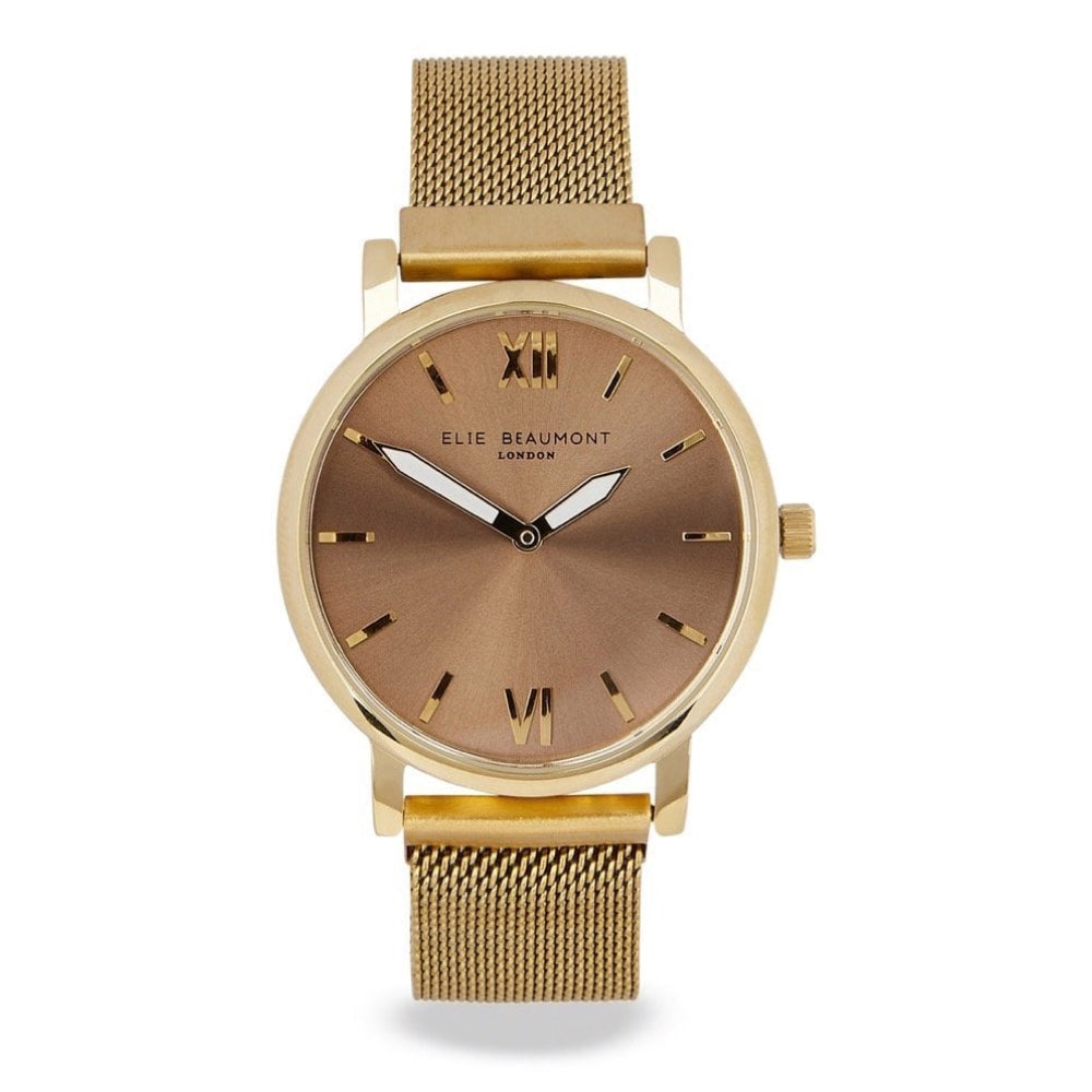 Chelsea Gold Plated Mesh Bracelet Strap & Case With Rose Gold Plated Dial Ladies Watch