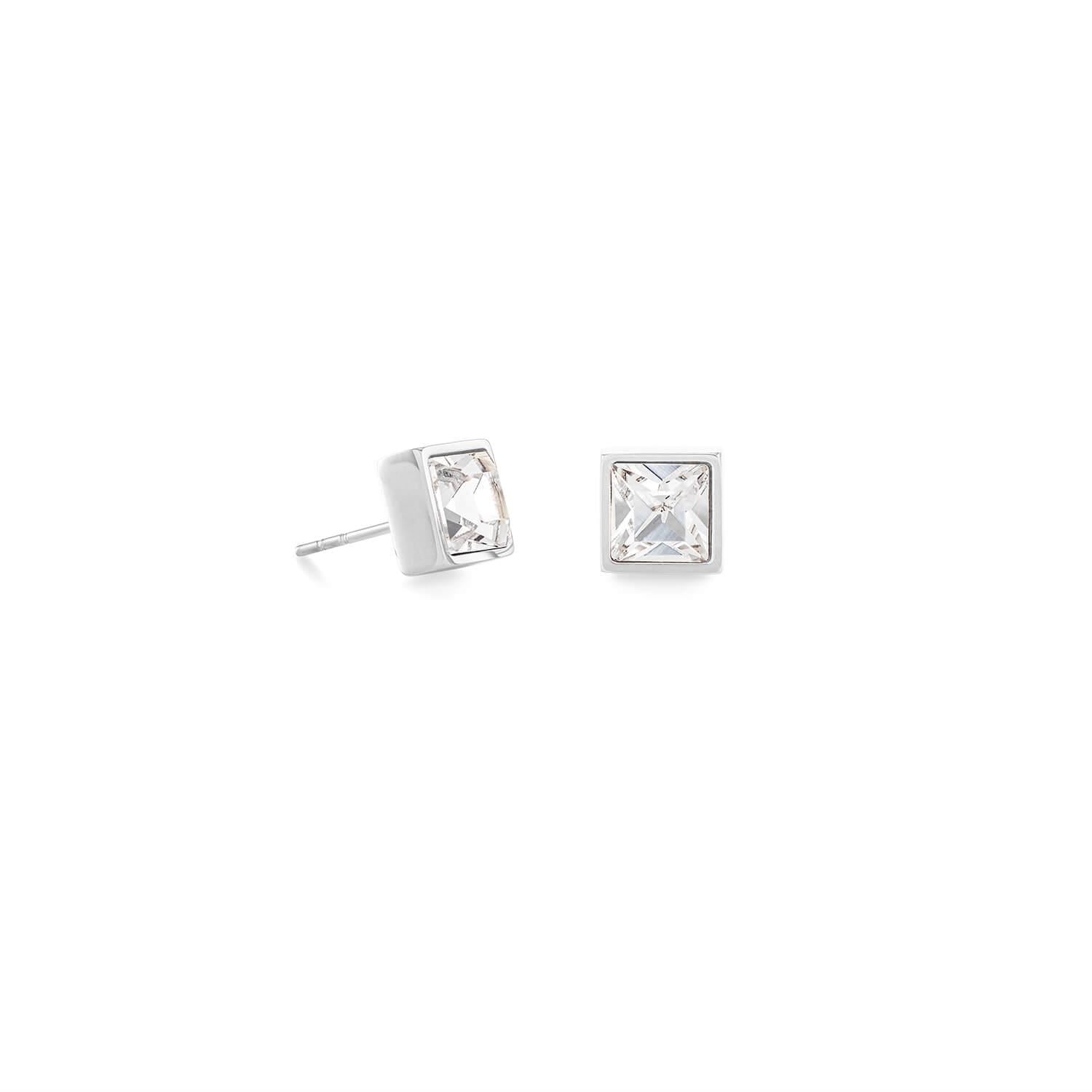 Brilliant Square Big Silver Crystal Earrings