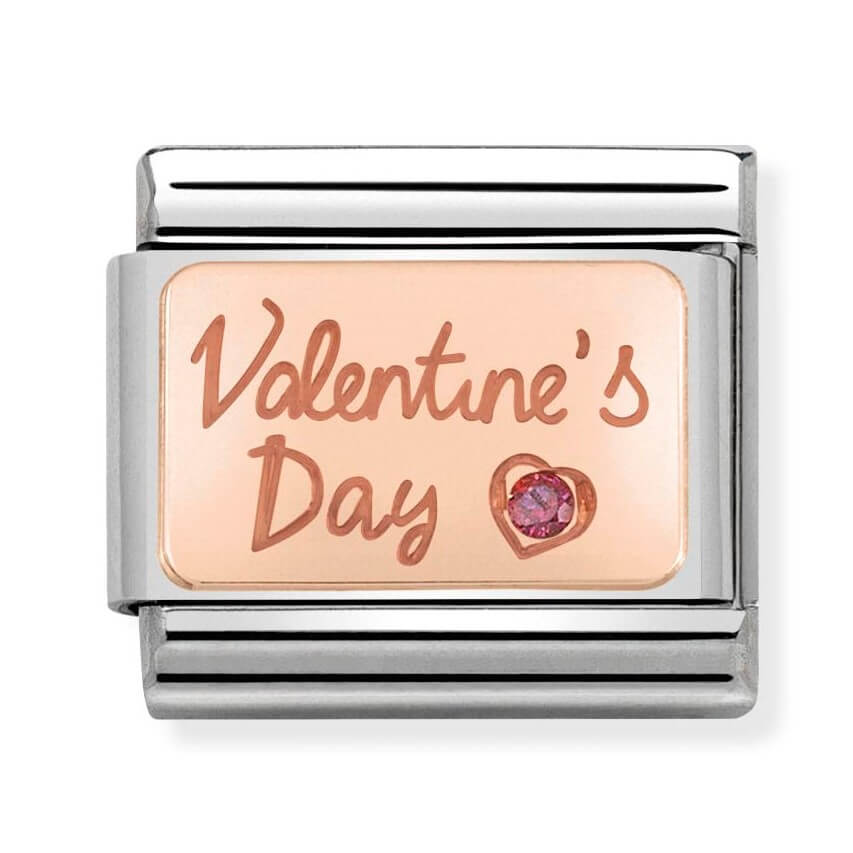 Composable Classic Stainless Steel Link With Valentine's Day In 9K Rose Gold & Pink CZ