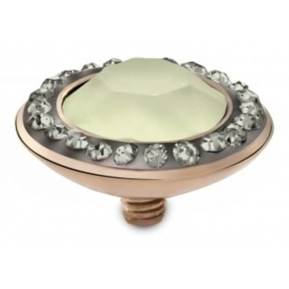Famosa Rose Gold Plated 13mm Tondo Deluxe Powder Yellow Ring Top with Black Diamond CZ