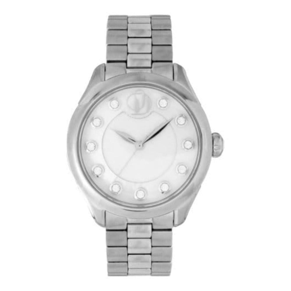 Stainless Steel Watch With Black Dial & Crystals