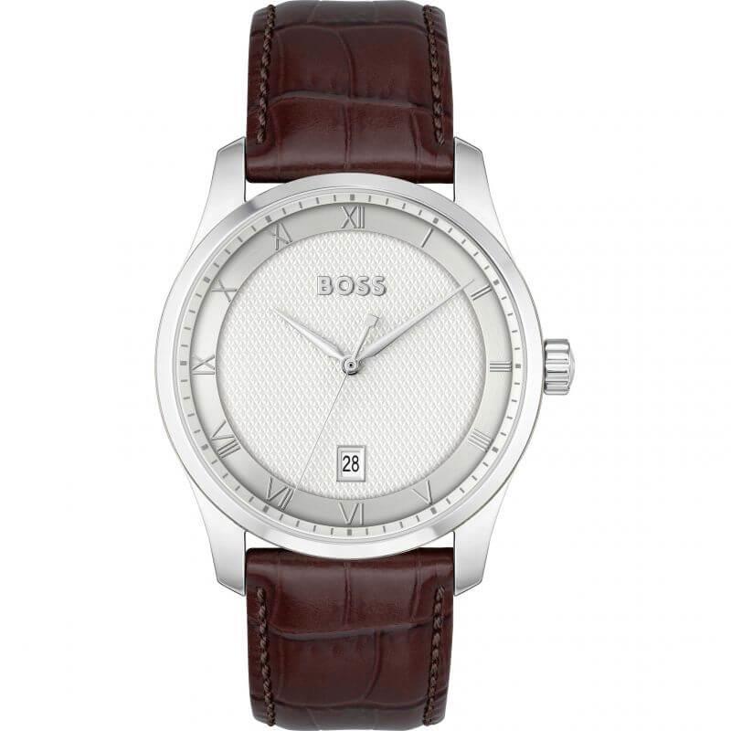 Principle Brown Leather Strap With Silver/White