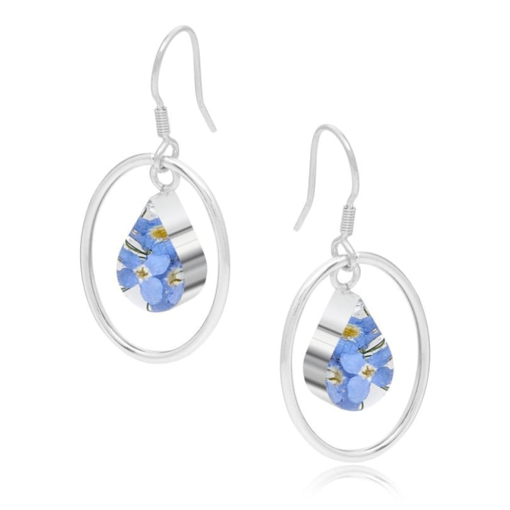 Silver Earrings - Forget Me Not - Silver Oval Surround