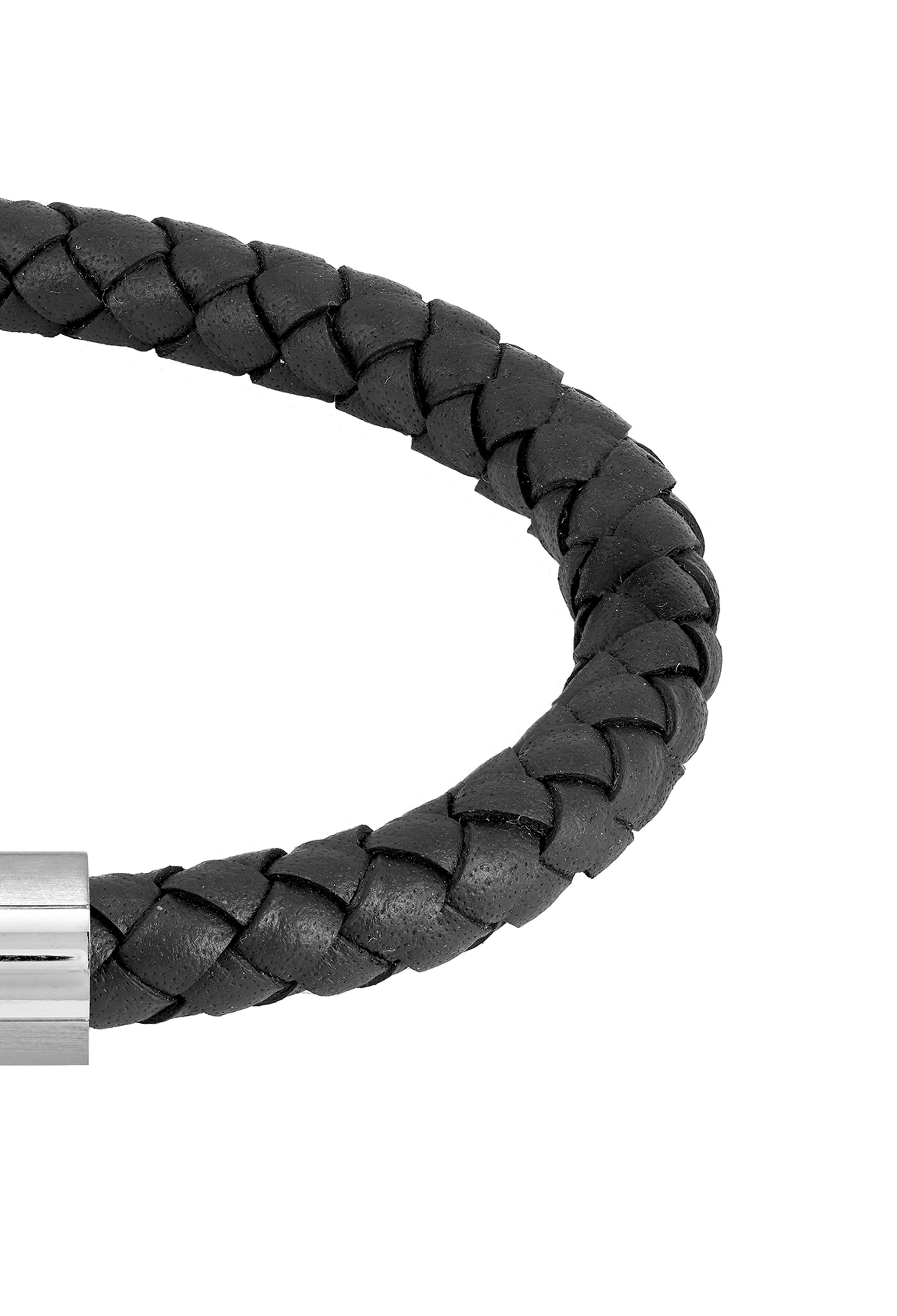 Braided Black Leather Gents Bracelet