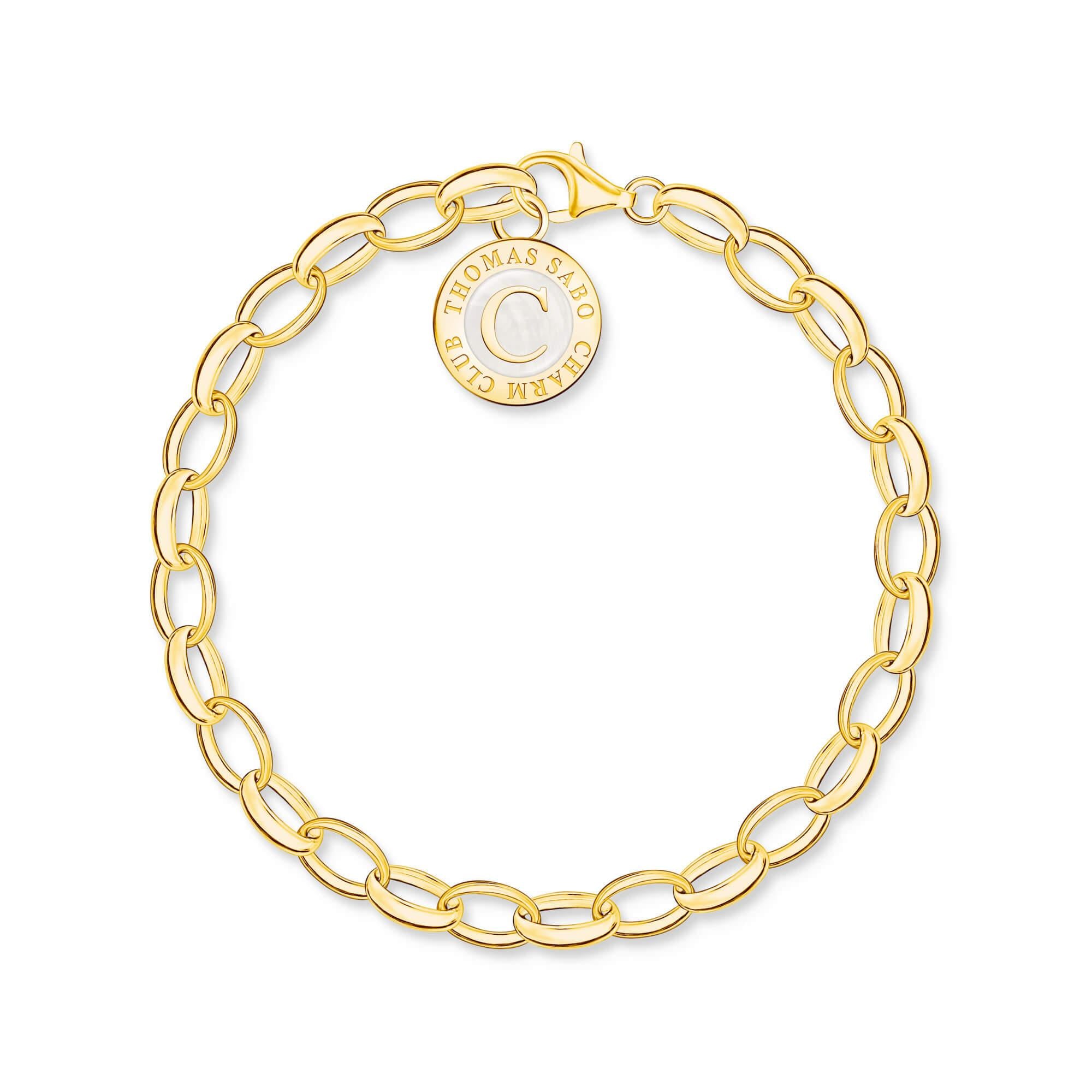 Gold Plated Member Charm Wide Anchor Link Bracelet With White Charmista Disc