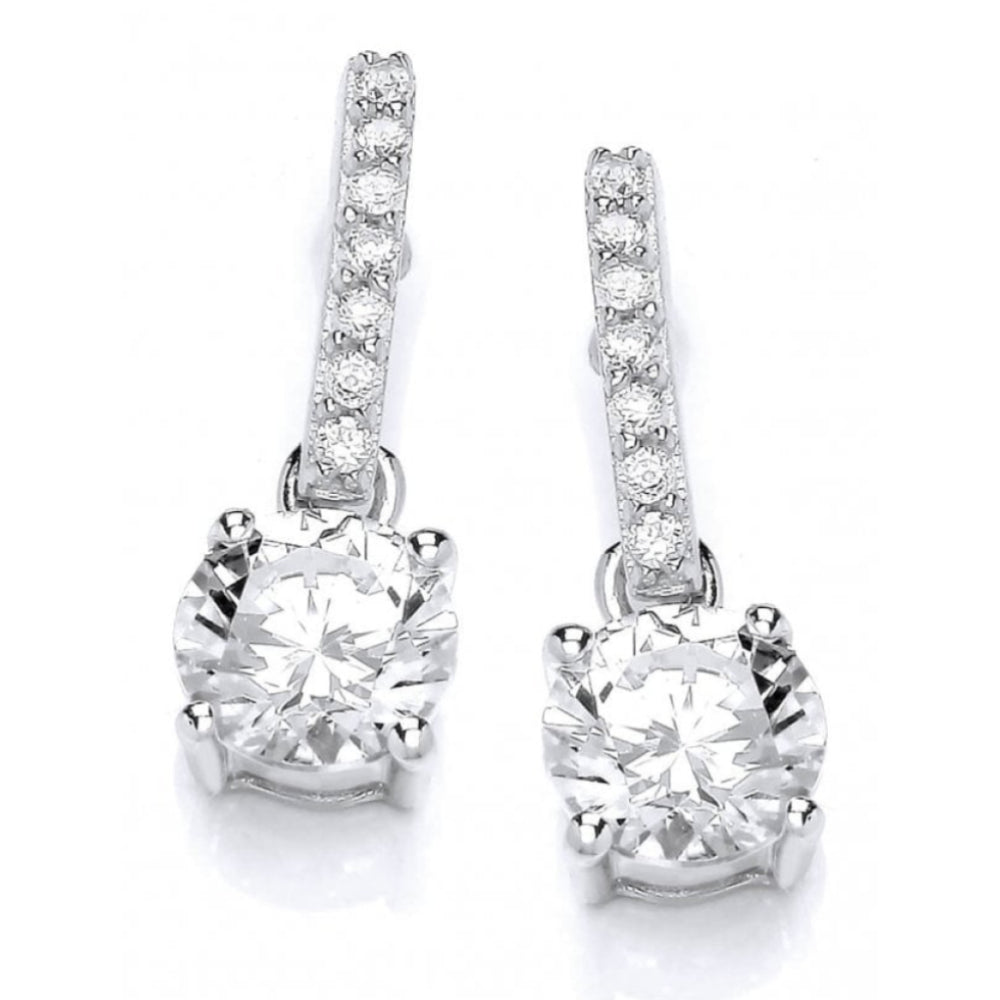 Round Crystal Earrings With Long CZ Bail