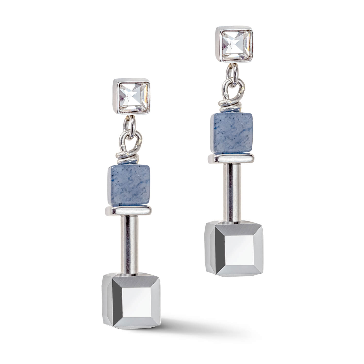 GeoCUBE Precious Blue Earrings With Stickpin