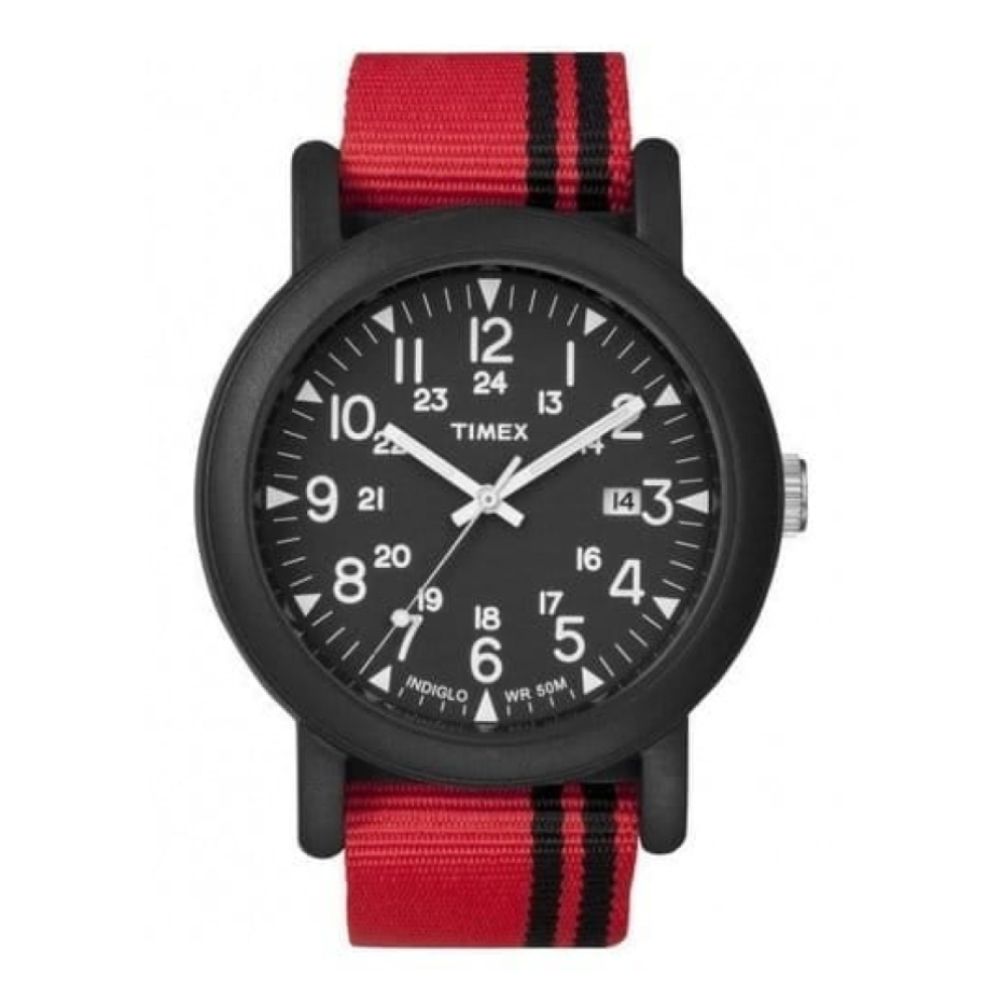 Unisex Red And Black Camper Fabric Strap Watch